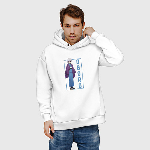 Мужское худи оверсайз Оборо Шинто - Юна из гостиницы Юраги / Белый – фото 3