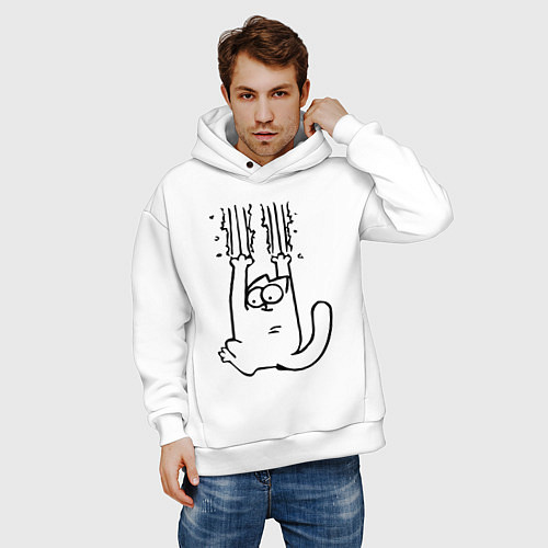 Мужское худи оверсайз Кот Саймона / Белый – фото 3