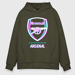 Толстовка оверсайз мужская Arsenal FC в стиле glitch, цвет: хаки