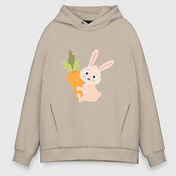 Толстовка оверсайз мужская Кролик с морковкой, цвет: миндальный