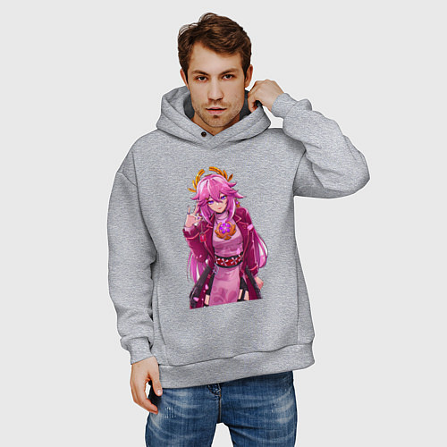 Мужское худи оверсайз Яэ Мико на стиле - Геншин Импакт / Меланж – фото 3