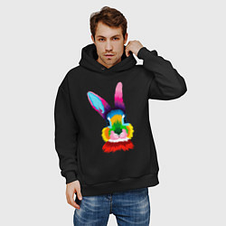 Толстовка оверсайз мужская Радужный кролик, цвет: черный — фото 2