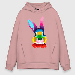 Толстовка оверсайз мужская Радужный кролик, цвет: пыльно-розовый