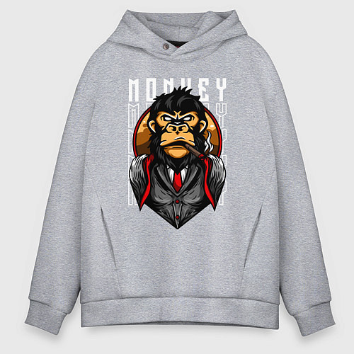 Мужское худи оверсайз Обезьяна в костюме / Меланж – фото 1