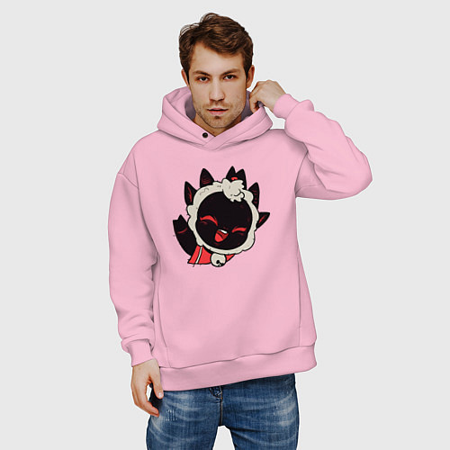 Мужское худи оверсайз Cult of the Lamb - Овечка радостно приветствует / Светло-розовый – фото 3