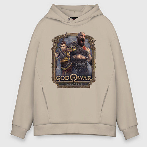 Мужское худи оверсайз Атрей и Кратос GoW Ragnarok / Миндальный – фото 1