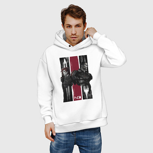 Мужское худи оверсайз Mass Effect N7 - Shepard / Белый – фото 3