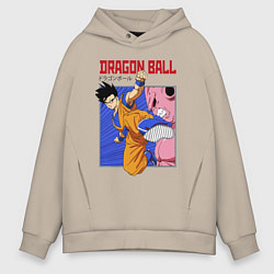 Толстовка оверсайз мужская Dragon Ball - Сон Гоку - Удар, цвет: миндальный