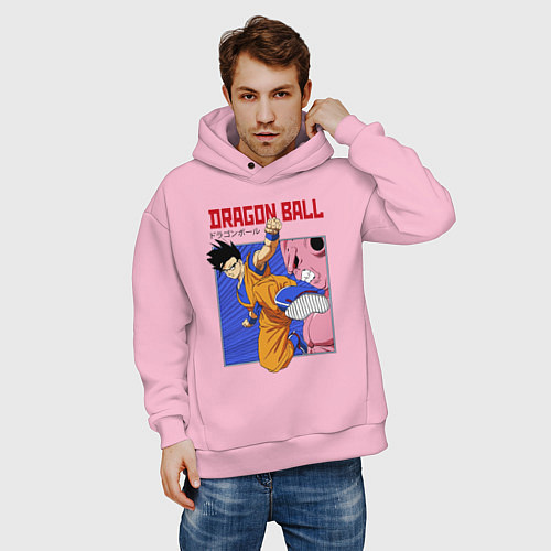 Мужское худи оверсайз Dragon Ball - Сон Гоку - Удар / Светло-розовый – фото 3