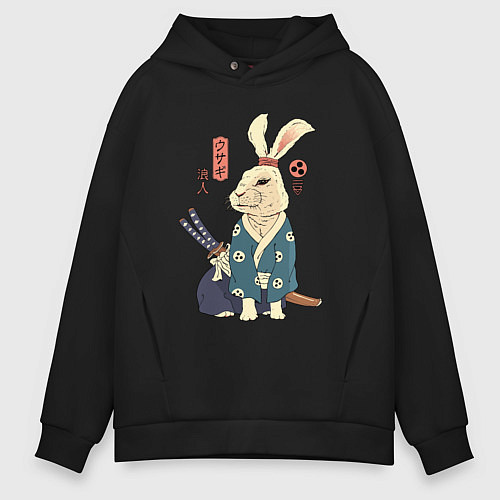 Мужское худи оверсайз Кролик самурай с мечом / Черный – фото 1