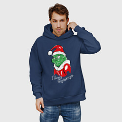 Толстовка оверсайз мужская Merry Christmas, Santa Claus Grinch, цвет: тёмно-синий — фото 2
