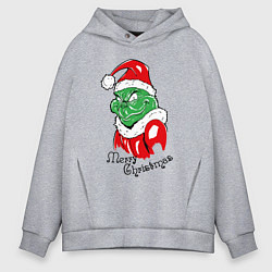Толстовка оверсайз мужская Santa Claus Grinch - merry Christmas, цвет: меланж