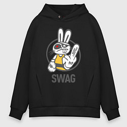 Толстовка оверсайз мужская SWAG Bad rabbit - Merry Christmas!, цвет: черный