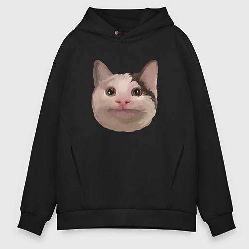 Мужское худи оверсайз Polite cat meme / Черный – фото 1