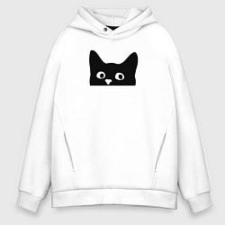 Толстовка оверсайз мужская Морда выглядывающего кота, цвет: белый