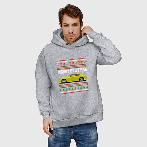 Мужское худи оверсайз Merry Driftmas Nissan Silvia S15 Ugly Sweater / Меланж – фото 3