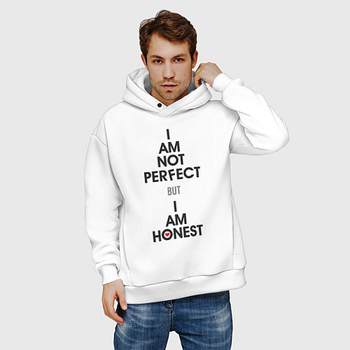Мужское худи оверсайз I am not perfect - but I am honest / Белый – фото 3