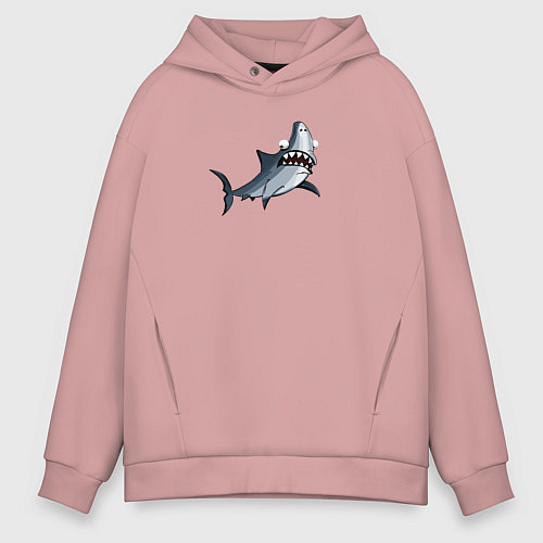 Мужское худи оверсайз Удивлённая акула / Пыльно-розовый – фото 1