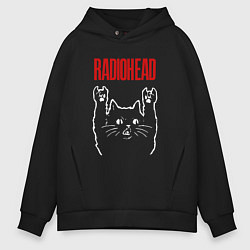 Толстовка оверсайз мужская Radiohead рок кот, цвет: черный