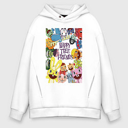 Толстовка оверсайз мужская Happy three friends - poster, цвет: белый