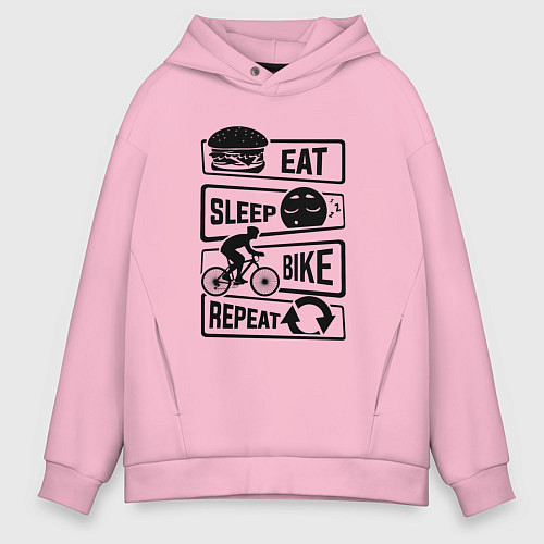 Мужское худи оверсайз Eat sleep bike repeat art / Светло-розовый – фото 1