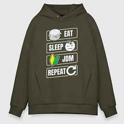 Толстовка оверсайз мужская Eat sleep JDM repeat, цвет: хаки