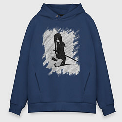 Толстовка оверсайз мужская Девушка с катаной, цвет: тёмно-синий