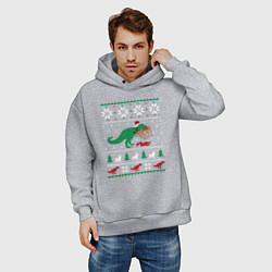 Толстовка оверсайз мужская Новогодний тирекс - ugly sweater, цвет: меланж — фото 2