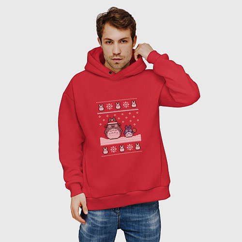 Мужское худи оверсайз Новогодние тоторики - ugly sweater / Красный – фото 3