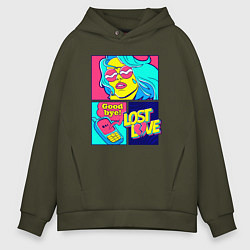 Толстовка оверсайз мужская Поп арт девушка с телефоном, цвет: хаки