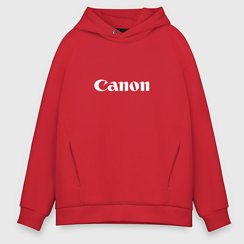 Мужское худи оверсайз Canon - белый логотип / Красный – фото 1