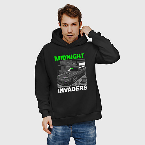 Мужское худи оверсайз Midnight inviders - Toyota Supra / Черный – фото 3