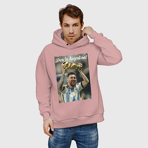 Мужское худи оверсайз Lionel Messi - world champion - Argentina / Пыльно-розовый – фото 3