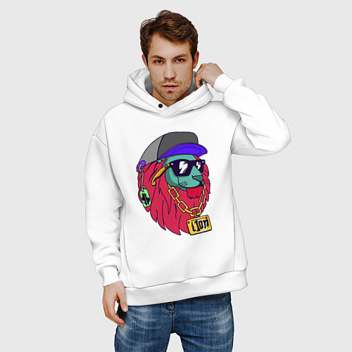 Мужское худи оверсайз Lion swag / Белый – фото 3