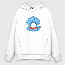 Толстовка оверсайз мужская Мультяшная голубая ракушка с жемчужиной, цвет: белый