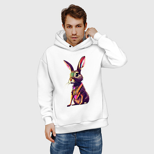 Мужское худи оверсайз Кролик сидит / Белый – фото 3
