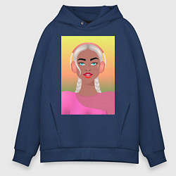 Толстовка оверсайз мужская Девушка меломан, цвет: тёмно-синий