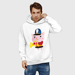 Толстовка оверсайз мужская Розовый котик-музыкант, цвет: белый — фото 2