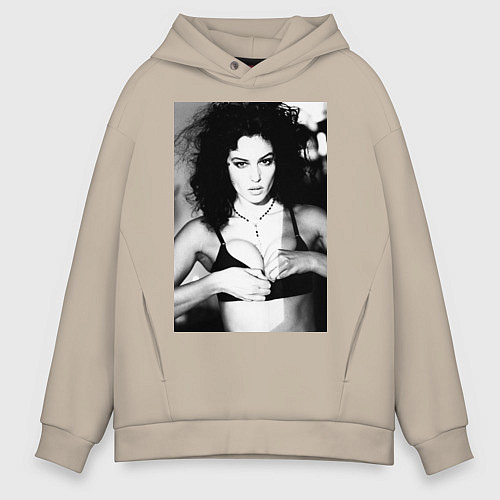 Мужское худи оверсайз Дерзкая Моника Беллуччи - Monica Bellucci / Миндальный – фото 1