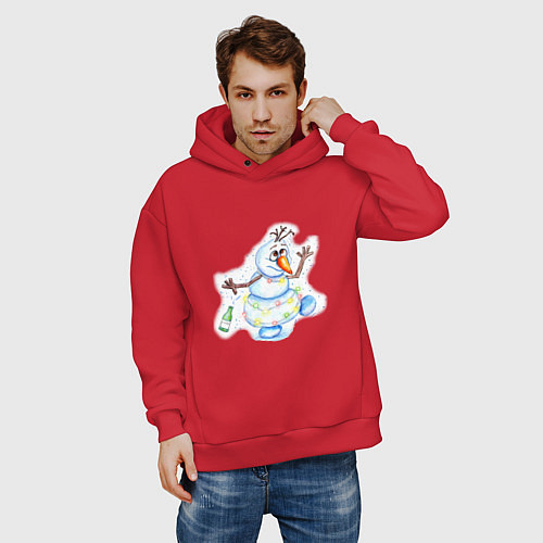 Мужское худи оверсайз Снеговик бросает пить / Красный – фото 3