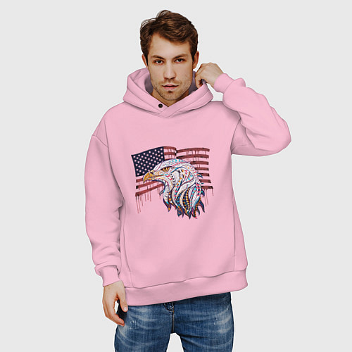 Мужское худи оверсайз American eagle / Светло-розовый – фото 3