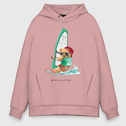 Толстовка оверсайз мужская Wind surfing bear, цвет: пыльно-розовый