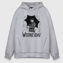 Толстовка оверсайз мужская Уэнсдэй под дождем, цвет: меланж