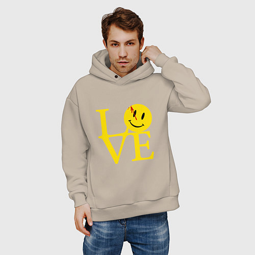 Мужское худи оверсайз Smile love / Миндальный – фото 3