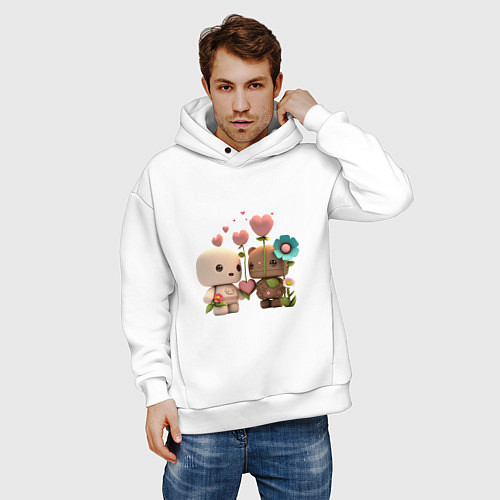 Мужское худи оверсайз Роботы, несущие любовь / Белый – фото 3