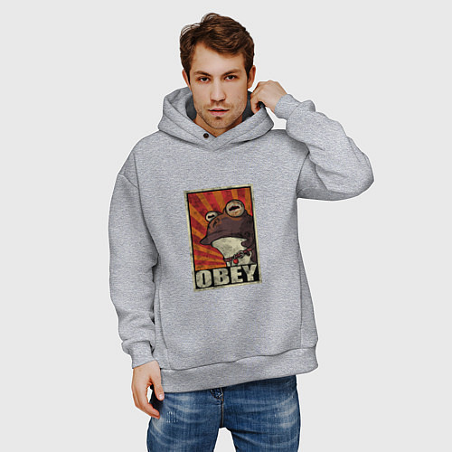 Мужское худи оверсайз Obey frog / Меланж – фото 3