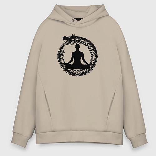 Мужское худи оверсайз Тату Уроборос / Миндальный – фото 1