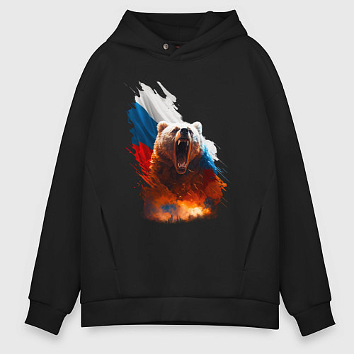 Мужское худи оверсайз Злой русский медведь / Черный – фото 1