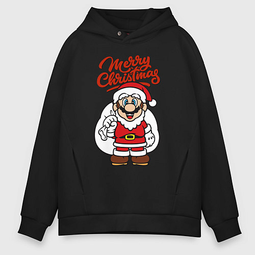 Мужское худи оверсайз Christmas Mario / Черный – фото 1