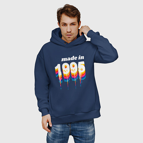 Мужское худи оверсайз Made in 1995 liquid art / Тёмно-синий – фото 3